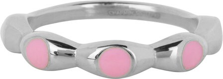 Charmin&#039;s Zilverkleurig Ring Met Rose Ronde Emaille Bollen Staal R149591