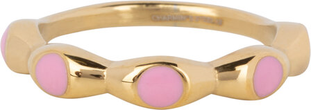 Charmin&#039;s Goudkleurig Ring Met Roze Ronde Emaille Bollen Staal R1496