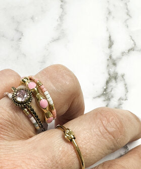 Charmin&#039;s Gold Coloured Ring with Pink Round Enamel Spheres Steel R1496