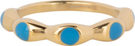 Charmin&#039;s Goudkleurig Ring Met Blauwe Ronde Emaille Bollen Staal R1500