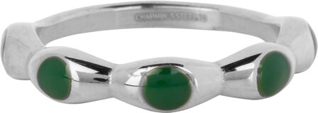 Charmin&#039;s Silver Ring with Dark Green Round Enamel Spheres Steel R1497
