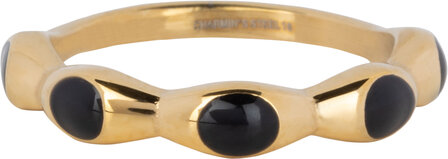 Charmin&#039;s Goudkleurig Ring Met Zwarte Ronde Emaille Bollen Staal R1494Staal R1498