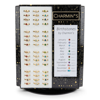 Pr&eacute;sentoir tournant de table Charmin&#039;s Gold Birtstones AVEC 144 anneaux