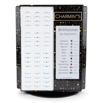 Pr&eacute;sentoir tournant de table Charmin&#039;s Steel Birtstones avec 144 anneaux