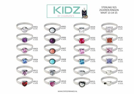 KIDZ 45 bagues pour enfants en argent en 3 tailles en pr&eacute;sentoir, commande facile  (1)