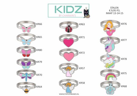 KIDZ 45 bagues pour enfants en acier avec &eacute;mail en 3 tailles dans Display Easy Order (4)