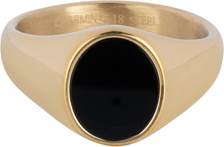 Charmin&#039;s Signet Ring with Flat Oval Black Onyx Gemstone Gold Colored R1480l R1481