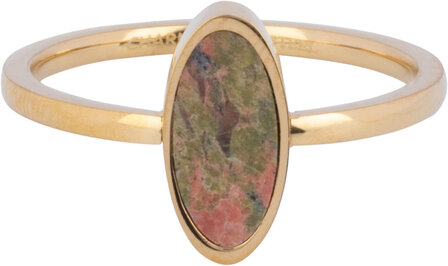 Charmin&#039;s Gold-Colored Oval Signet Ring with Jasper Rainforest Gemstone Steel R120919