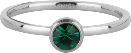 Charmin&#039;s Bague Pierre de Naissance Mai Vert Fonc&eacute; Cristal Acier Iconique R1597