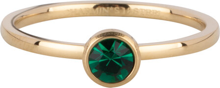 Charmin&#039;s Gold-Colored Ring Birthstone May Dark Green Crystal Steel Iconic R1598 