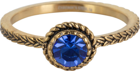 Charmin&#039;s Goudkleurige Ring Birthstone September Donkerblauwe Kristal Staal Iconic Vintage R1604