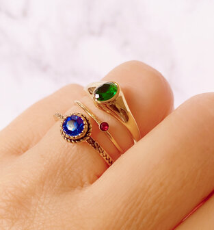 Charmin&#039;s Goudkleurige Ring Birthstone September Donkerblauwe Kristal Staal Iconic Vintage R1604