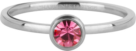 Charmin&#039;s Ring Geburtsstein Oktober Rosa Kristall Turmalin Stahl Ikonisch R1605