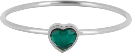 Charmin&rsquo;s Hartje Kinder Ring  Birthstone  Mei Tiger Eye Donkergroene Emerald Kristal Staal Hartje Steen 4mm R1575