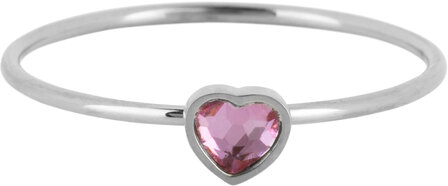 Charmin&rsquo;s Hartje Kinder Ring  Birthstone   October Opal En Roze Tourmaline Kristal Staal Hartje Steen 4mm R1585