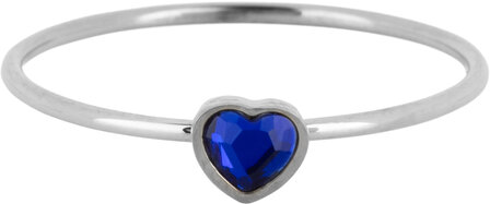 Charmin&rsquo;s Hartje Kinder Ring  Birthstone September Donkerblauwe Sapphire Kristal Staal Hartje Steen 4mm R1583