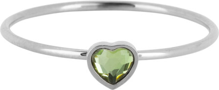 Charmin&#039;s Goudkleurige Ring met Lichtgroene Hartsteen Staal R1581 &ndash; Birthstone Augustus