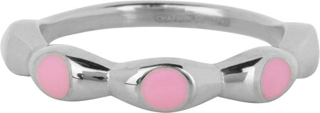 Charmin&#039;s Zilverkleurig Ring Met Roze Ronde Emaille Bollen Staal R149591