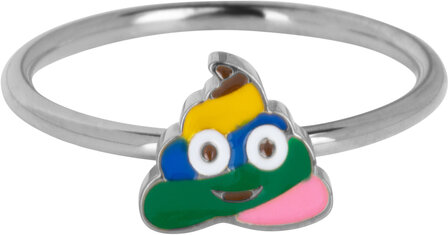 KIDZ Kinderring Staal Regenboog Emoticon Drolletje KR228 &ndash; Trendy en Grappig