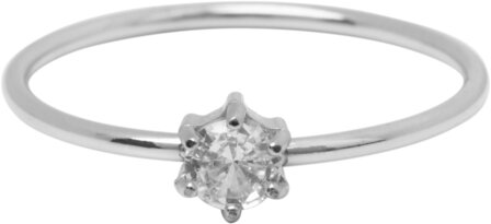 Charmin&#039;s Stalen Ring Rond Wit Steentje Crystal R1693 &ndash; Minimalistische Glans