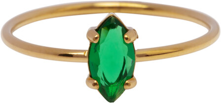 Charmin&#039;s Goudkleurige Ring met Ellipsvormig Donkergroen Kristal R1691&ndash; Natuurlijk Chic