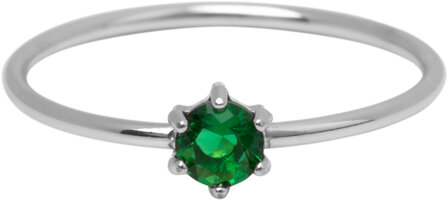 Charmin&#039;s Stalen Ring Rond Donkergroen Steentje Crystal R1701 &ndash; Diepgroene Glans