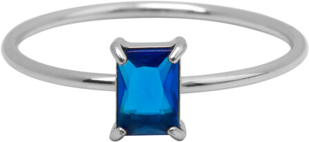 Charmin&#039;s Stalen Ring Rechthoekig Donkerblauw Steentje R1718 &ndash; Stijlvolle Diepte 
