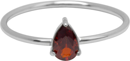 Charmin&#039;s Stalen Ring met Druppelvormig Ruby Rood Kristal Steentje R1736 &ndash; Krachtige Glamour 