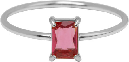 Charmin&#039;s Stalen Ring Rechthoekig Roze Steentje R1715 &ndash; Zachte Statement 