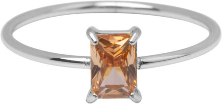 Charmin&#039;s Stalen Ring Rechthoekig Champagne Steentje R1714 &ndash; Elegant Accent 
