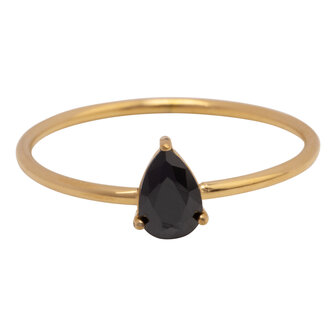 Charmin&#039;s Gold-Colored Ring with Teardrop-Shaped Black Crystal Stone R1752 &ndash; Statement Style