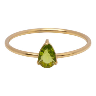 Charmins goldfarbener Ring mit tropfenf&ouml;rmigem hellgr&uuml;nem Kristallstein R1750 &ndash; Naturel Design