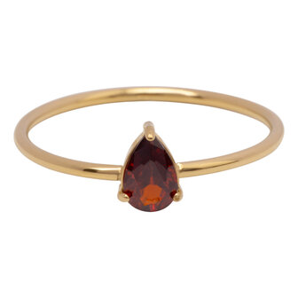 Charmin&#039;s Goudkleurige Ring met Druppelvormig Ruby Rood Kristal Steentje R1746 &ndash; Passievol Rood 
