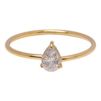 Charmin&#039;s Goudkleurige Ring met Druppelvormig Wit Kristal Steentje R1743 &ndash; Tijdloze Elegantie 