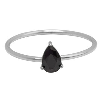 Charmin&#039;s Stalen Ring met Druppelvormig Zwart Kristal Steentje R1742 &ndash; Mysterieus Chic 