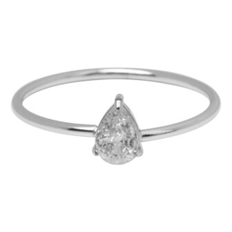 Charmin&#039;s Stalen Ring met Druppelvormig Wit Kristal Steentje R1733 &ndash; Elegant Design 