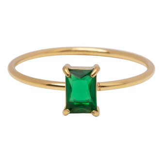 Charmin&#039;s Gold-Colored Ring Rectangular Dark Green Stone R1731 &ndash; Quiet Luxury