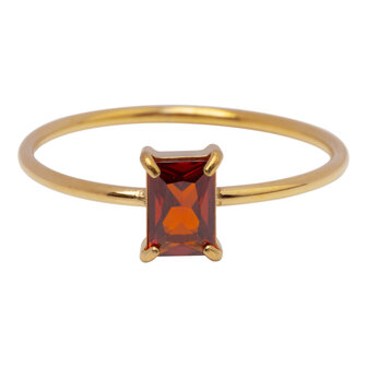 Charmin&#039;s Goudkleurige Ring Rechthoekig Ruby Rood Steentje R1726 &ndash; Koninklijke Look 