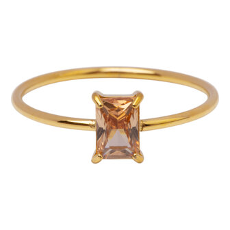 Charmins goldfarbener Ring rechteckiger Champagner-Stein R1724 &ndash; Golden Harmony