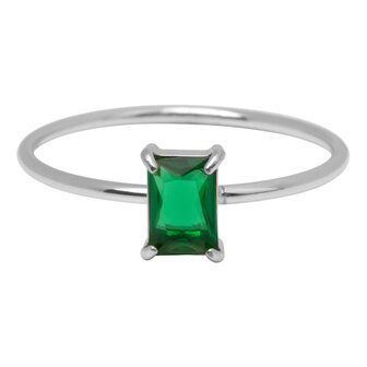 Charmin&#039;s Stahlring Rechteckiger Dunkelgr&uuml;ner Stein R1721 &ndash; Green Glamour