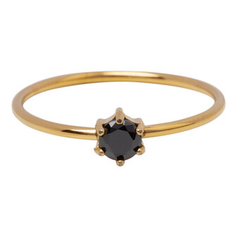 Charmin&#039;s Goudkleurige Ring Rond Zwart Steentje Crystal R1712 &ndash; Grafisch Statement