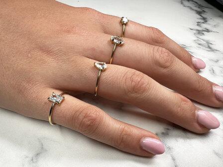 Charmin&#039;s Gold-Colored Ring Round White Stone Crystal R1703 &ndash; Classic Sparkle