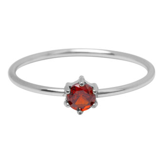 Charmin&#039;s Steel Ring Round Ruby Red Stone Crystal R1696 &ndash; Fiery Accent