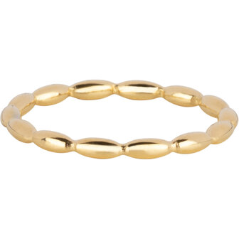 Charmin&#039;s Goudkleurige Ring met Kleine Ovale Rondjes Design Staal R1634 &ndash; Authentiek en Handmade Look