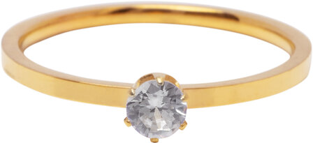 Charmin&#039;s Goudkleurige Classic Verloving White Ring Staal R1806