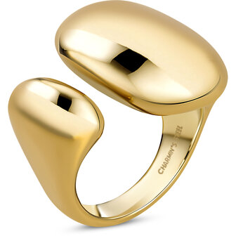 Charmin&#039;s Goudkleurige Chunky Ring met Open Rechthoekige Uiteinden Staal R1841 &ndash; Statement en Elegant