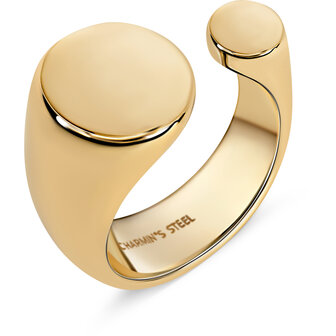 Charmin&#039;s Goudkleurige Chunky Ring met Open Platte Ronde Uiteinden Staal R1857 &ndash; Strak en Elegant