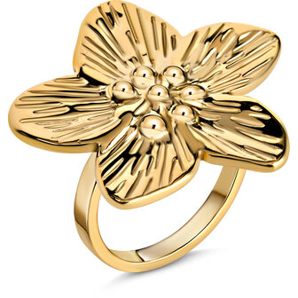 Goudkleurige Chunky Ring met Sierlijke Kersenbloesem. Een symbool van schoonheid en licht, perfect als subtiele eyecatcher. Productcode: R1855.