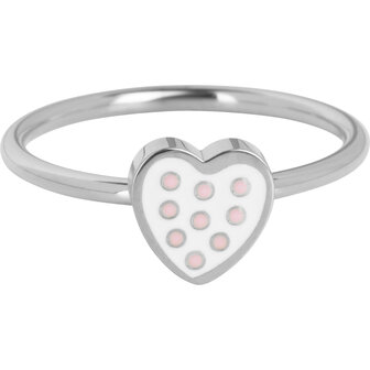 KIDZ Kinderring Staal met Hartje en Zachtroze Stippen KR166 &ndash; Lief en Dromerig