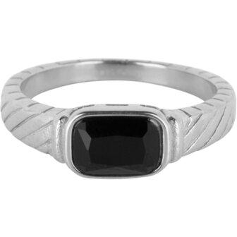 Bague Charmin en acier avec pierre noire et gravures R1348 &ndash; Classique Vintage